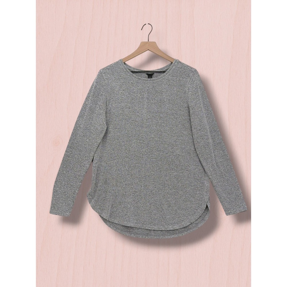 Ann Taylor Gray Marled Knit Long Sleeve Curved Hem Top Size M